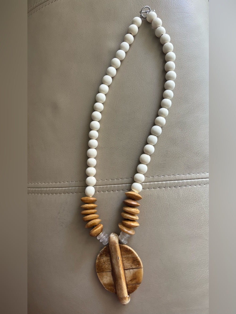 Handmade Cream and Brown Beaded Pendant Necklace